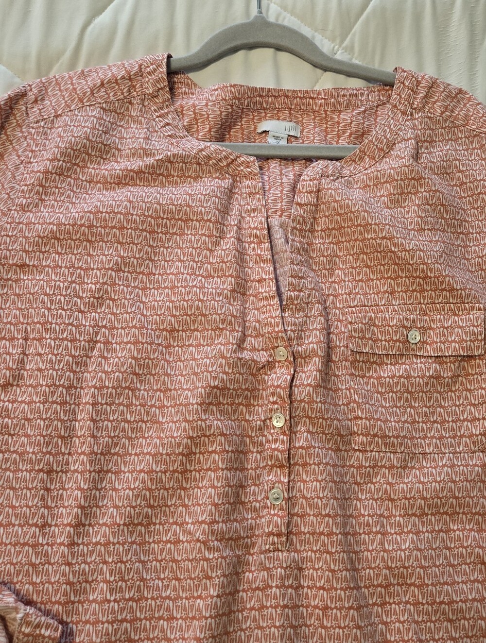 J. Jill Coral Geometric Print Popover Tunic Blouse 100% Cotton Size 2x - Picture 5 of 12